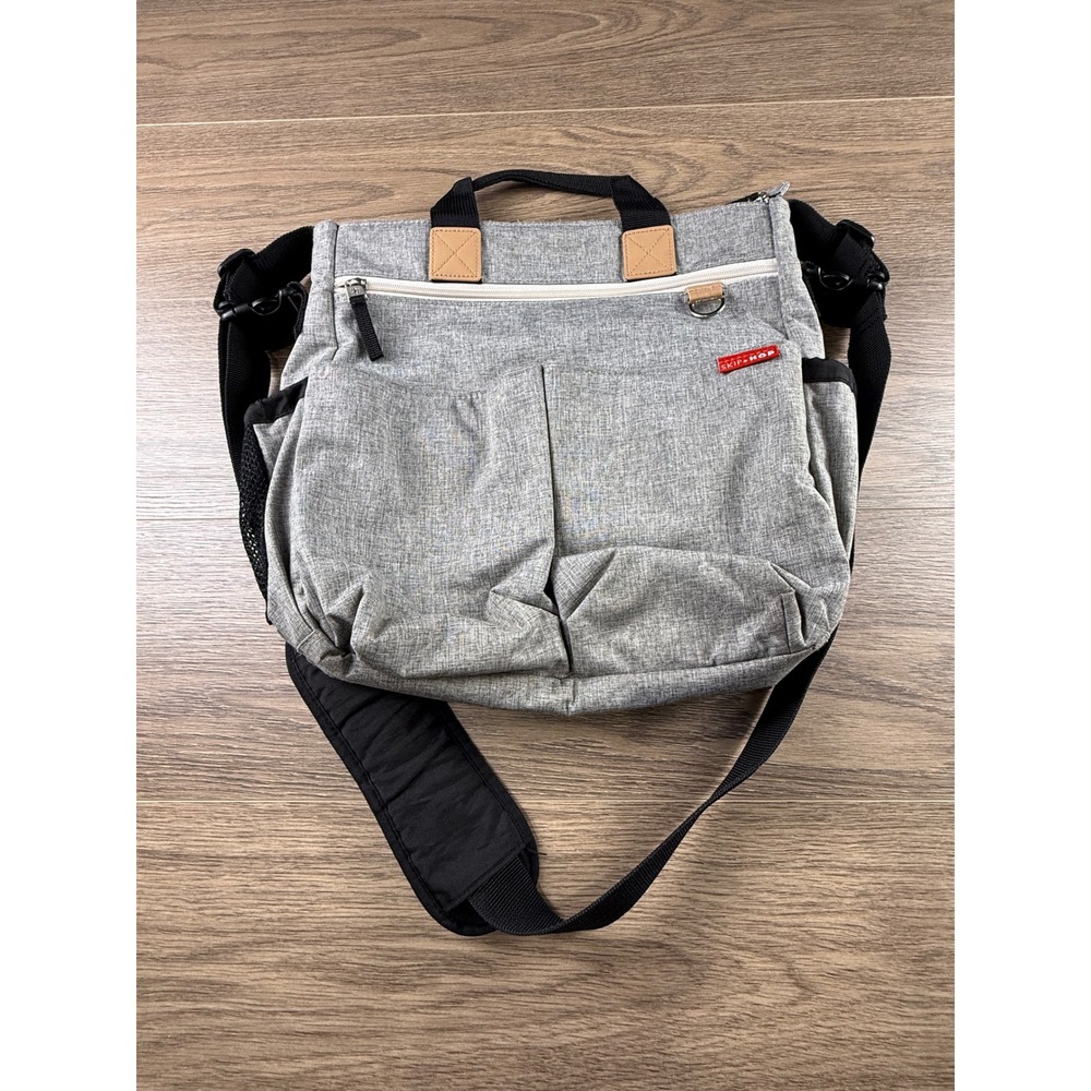 Skip Hop Duo Signature Diaper Bag Heather Grey Messenger Stroller Straps
